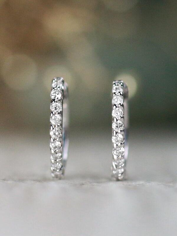 Petite diamond huggie hoop earrings clearance