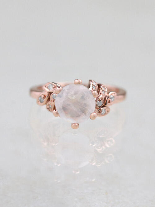 Moonstone Floral Solid 14 Karat Gold Engagement Ring