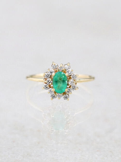 Natural Emerald Double Halo Ring