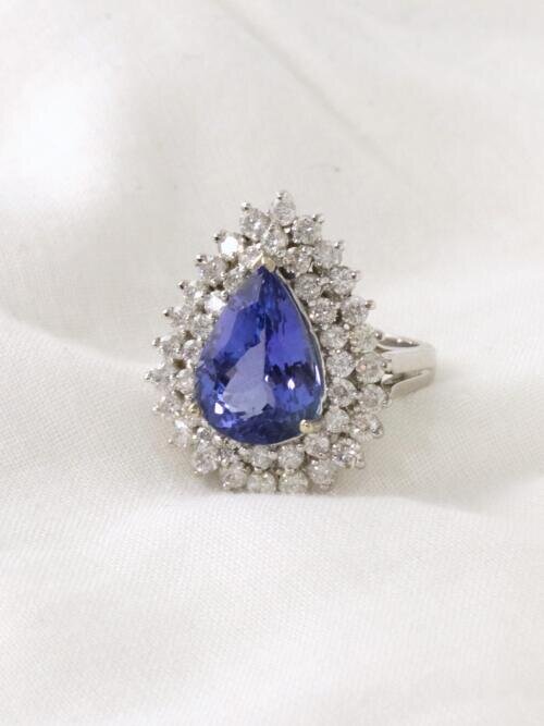 Tanzanite Diamond Solid 14KG Cocktail Ring