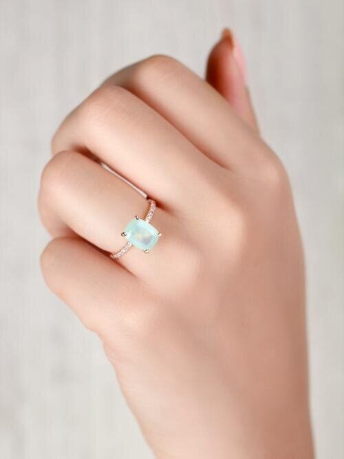 Seafoam Blue Cushion Cut Opal Solid 14KG Engagement Ring