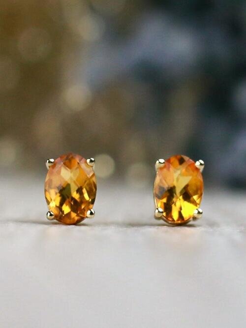 Simple Citrine Solid 14 Karat Gold Stud Earrings