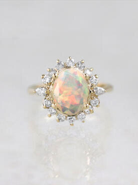Rainbow Opal Blossom Engagement Ring